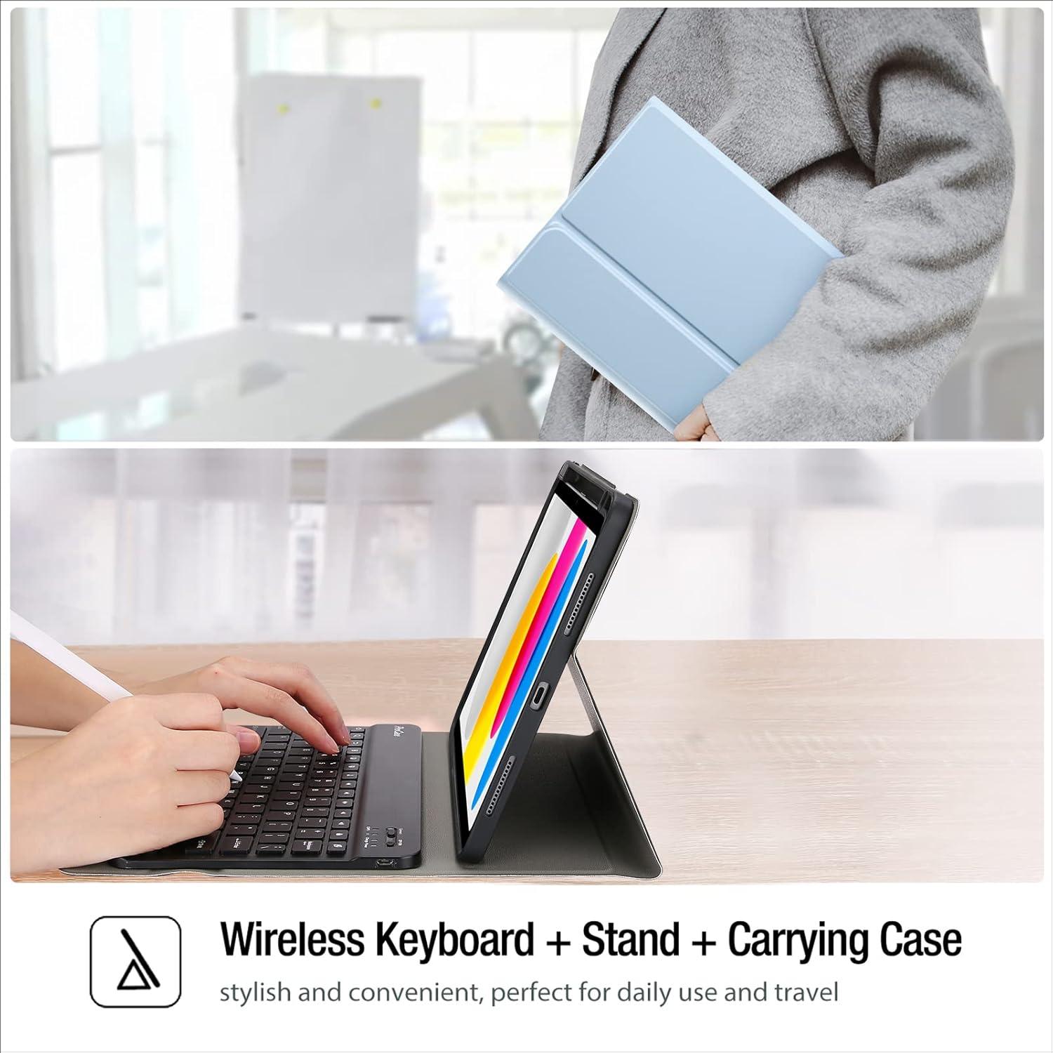 image:imageProCase for iPad 11th A16 11inch 2025 10th Generation Case with Keyboard 109 inch 2022 PU Leather Case with Magnetically Detachable Wireless Keyboard BlackSkyblue