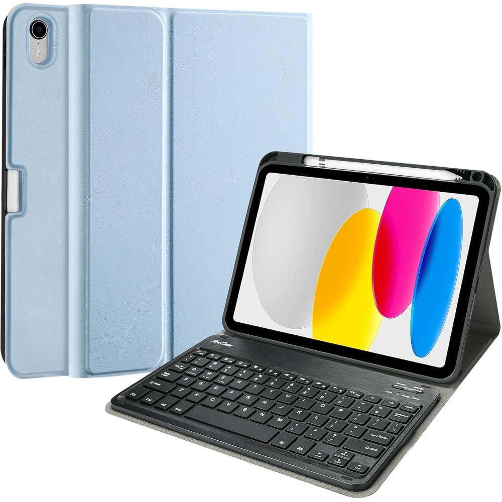 image:imageProCase for iPad 11th A16 11inch 2025 10th Generation Case with Keyboard 109 inch 2022 PU Leather Case with Magnetically Detachable Wireless Keyboard BlackSkyblue