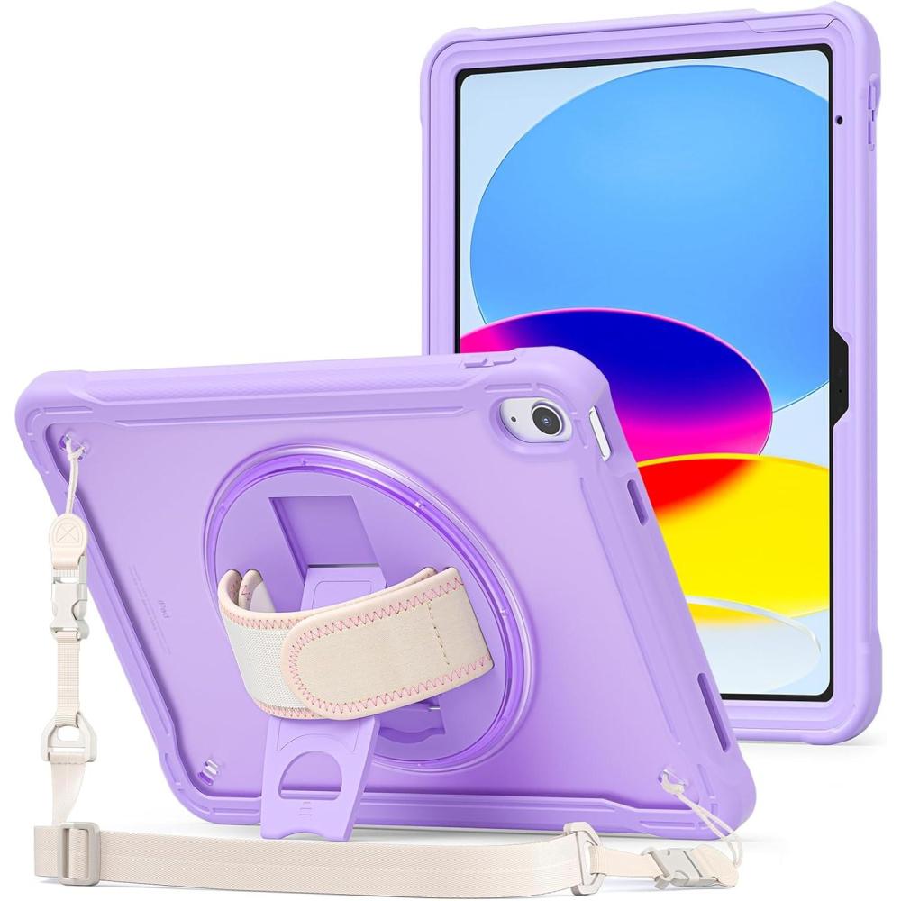 image:imageProCase for iPad 11th Generation A16 2025iPad 10th Generation Case 109 Inch 2022 Heavy Duty Shockproof Rugged Cover with Hand Strap 360 Degree Rotatable Kickstand Protective for iPad 1110 OrangePurple