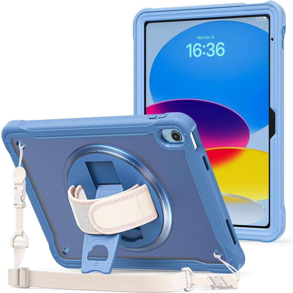 image:imageProCase for iPad 11th Generation A16 2025iPad 10th Generation Case 109 Inch 2022 Heavy Duty Shockproof Rugged Cover with Hand Strap 360 Degree Rotatable Kickstand Protective for iPad 1110 OrangeNavy