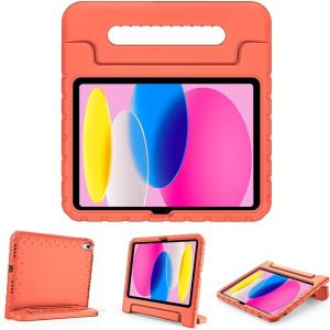 ProCase Kids Case for iPad A16 11th Generation 2025/iPad 10th Generation 2022 with Pencil Holder, iPad 11/10 Case Shockproof Lightweight Cover with Stand Convertible Handle for Children -Magenta(Orange)
