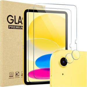 ProCase Screen Protector for iPad A16 2025 11th/10th 2022 Generation (11-inch/10.9), 2 Tempered Glass Films with 2 Camera Lens Protectors -Blue(Clear)