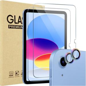 ProCase Screen Protector for iPad A16 2025 11th/10th 2022 Generation (11-inch/10.9), 2 Tempered Glass Films with 2 Camera Lens Protectors -Blue(Colorful)
