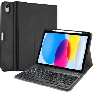 ProCase for iPad 11th (A16) 11-inch 2025 / 10th Generation Case with Keyboard 10.9 inch 2022, PU Leather Case with Magnetically Detachable Wireless Keyboard -Black(Black)