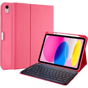 ProCase for iPad 11th (A16) 11-inch 2025 / 10th Generation Case with Keyboard 10.9 inch 2022, PU Leather Case with Magnetically Detachable Wireless Keyboard -Black(Pink)