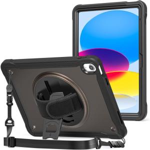 ProCase for iPad 11th Generation A16 2025/iPad 10th Generation Case 10.9 Inch 2022, Heavy Duty Shockproof Rugged Cover with Hand Strap 360 Degree Rotatable Kickstand Protective for iPad 11/10 -Orange(Black)