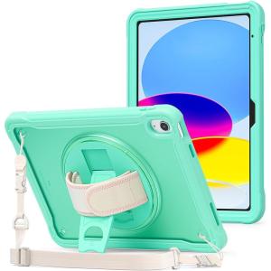 ProCase for iPad 11th Generation A16 2025/iPad 10th Generation Case 10.9 Inch 2022, Heavy Duty Shockproof Rugged Cover with Hand Strap 360 Degree Rotatable Kickstand Protective for iPad 11/10 -Orange(Mint)