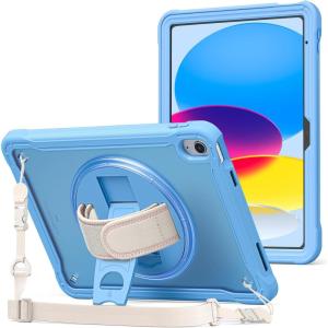 ProCase for iPad 11th Generation A16 2025/iPad 10th Generation Case 10.9 Inch 2022, Heavy Duty Shockproof Rugged Cover with Hand Strap 360 Degree Rotatable Kickstand Protective for iPad 11/10 -Orange(Blue)