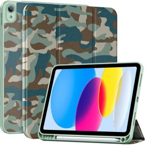 ProCase for iPad (A16) 11th Generation 11 Inch 2025/ iPad 10th Generation 10.9 Inch 2022 Case with Pencil Holder, Hybrid Cover with Soft TPU Back, Supports Touch ID, Auto Wake/Sleep -SkyBlue(CamoNavy)