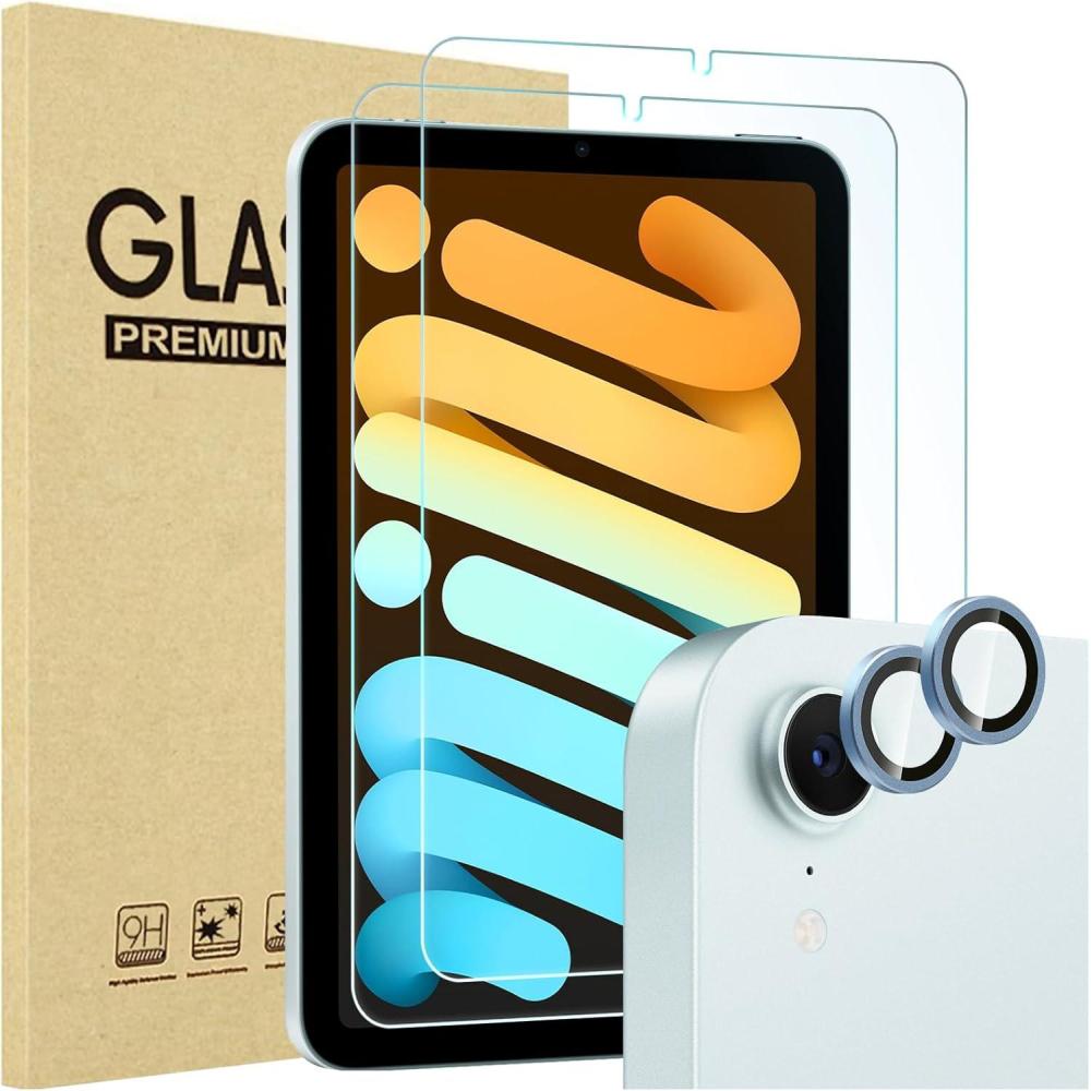 image:imageProCase 2 Pack Screen Protector for iPad Mini 7thA17 Pro 2024Mini 6th Generation 83 2021 2 Pack Camera Lens Protector Matching iPad Colors Tempered Glass Film for Mini 7 6 83 Inch PurpleBlue