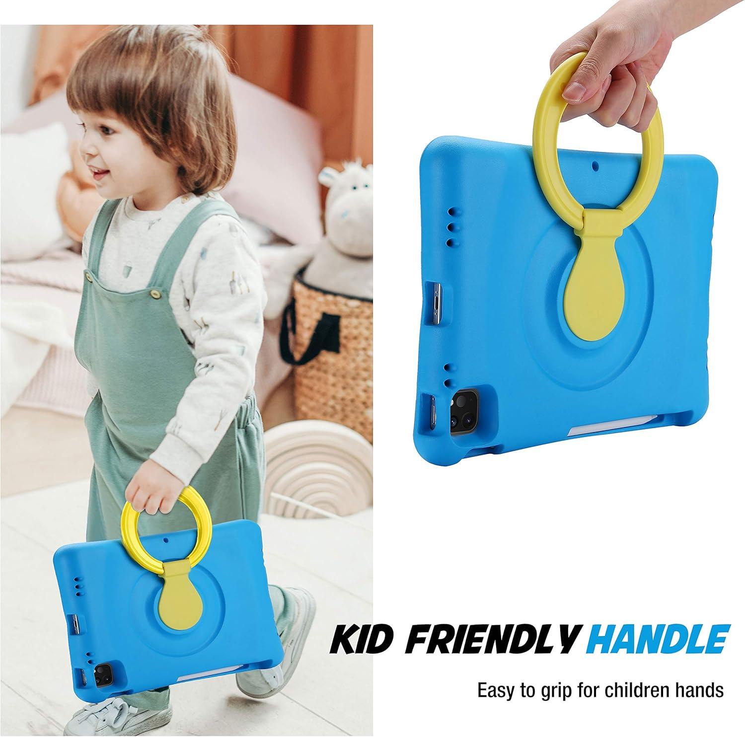 image:imageProCase Kids Case for iPad Air 109 5th Gen 20224th Gen 2020iPad Pro 11 20202018 Shockproof Rotate Handle Fold Stand Lightweight Kids Friendly Case BlueBlue
