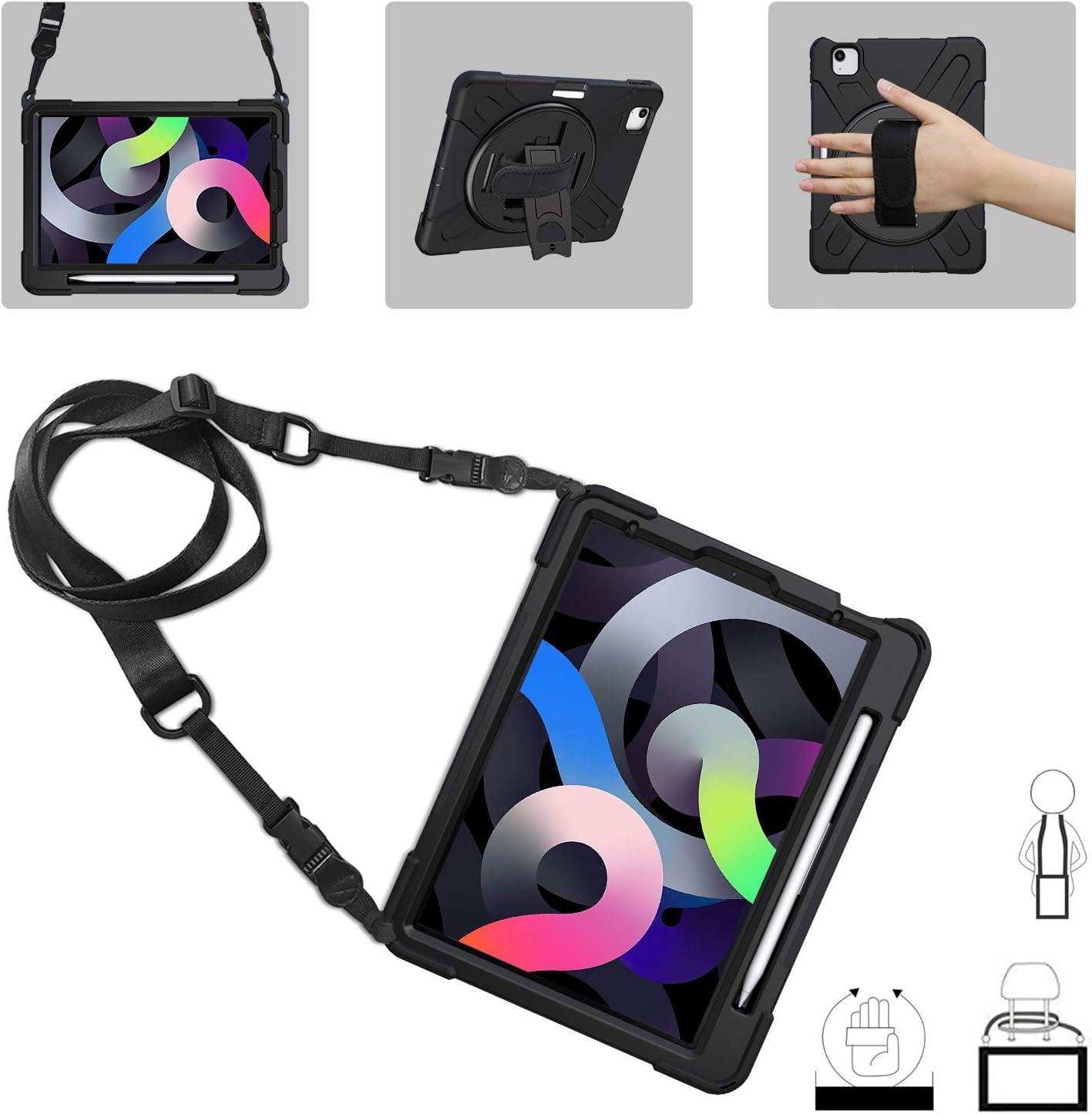 image:imageProCase Rugged Case for iPad Air 11 inch M2 2024 Air 5th 4th Gen 109 Heavy Duty Shockproof Cover with Hand Strap 360 Degree Rotatable Kickstand BlackBlack