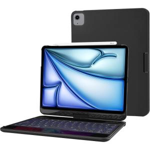 ProCase 360° Swivel Keyboard Case for iPad Air 11″ (M4/M3/M2) 2026/2025/2024, Air 10.9″ 5th/4th 2022/2020, iPad Pro 11″ (2022-2018); 7-Color Backlit Wireless Keyboard, Auto Sleep/Wake – Black