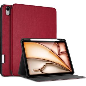 ProCase Slim Case for iPad Air 11-inch M4/M3 2026/2025 & M2 2024/10.9” 5/4th 2022/2020, Smart FolioStand Protective Cover with Pencil Holder for Air 7th/6th/5th/4th Gen -Teal(Red)