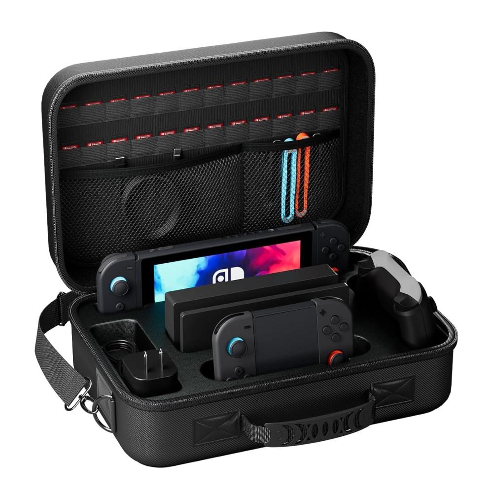 image:imageProCase Large Case for Nintendo Switch 2 2025 Hard Carrying Travel Bag with Shoulder Strap and 24 Game Card Slots Portable Storage Box Holder for Switch 2 Dock Console JoyCon and Accessories Black