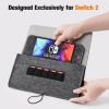 ProCase Carrying Case for 2025 Nintendo Switch 2; Portable Travel Bag Ultra Slim Felt Pouch with 5 Game Cartridges Holders a Bit Large for 7.9-Inch Switch 2 -Black(Black)