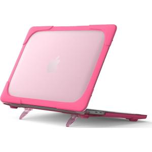 ProCase for MacBook Pro 13 Inch 2023 M2, 2022 2020 M1 A2338/ A2289/ A2251, Heavy Duty Hard Shell Case with Dual Layer Protective Cover and Kickstand for MacBook Pro 13-inch -Grey(Rosered)