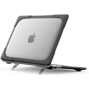 ProCase for MacBook Pro 13 Inch 2023 M2, 2022 2020 M1 A2338/ A2289/ A2251, Heavy Duty Hard Shell Case with Dual Layer Protective Cover and Kickstand for MacBook Pro 13-inch -Grey(Black)