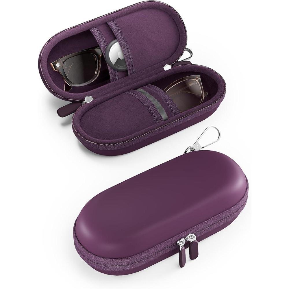 image:imageProCase Double Sunglasses Case Hard EVA Shell Shockproof Dual Eyeglass Case for Men Women with Metal Hook and Velvet Lining Travel Zipper Glasses Holder Organizer for Couple Gifts ChocolatePlum