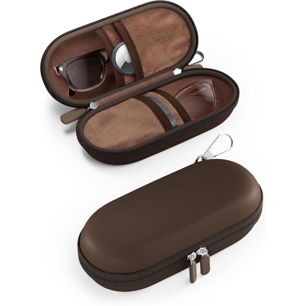 image:imageProCase Double Sunglasses Case Hard EVA Shell Shockproof Dual Eyeglass Case for Men Women with Metal Hook and Velvet Lining Travel Zipper Glasses Holder Organizer for Couple Gifts ChocolateChocolate