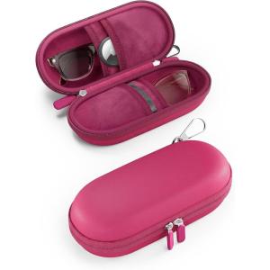 ProCase Double Sunglasses Case, Hard EVA Shell Shockproof Dual Eyeglass Case for Men Women with Metal Hook and Velvet Lining, Travel Zipper Glasses Holder Organizer for Couple Gifts -Chocolate(Raspberry)