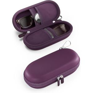 ProCase Double Sunglasses Case, Hard EVA Shell Shockproof Dual Eyeglass Case for Men Women with Metal Hook and Velvet Lining, Travel Zipper Glasses Holder Organizer for Couple Gifts -Chocolate(Plum)
