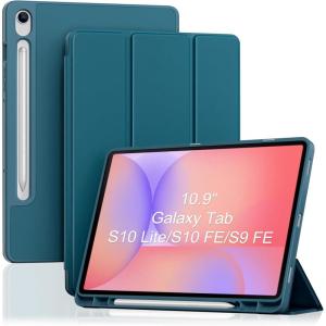 ProCase Smart Case for Galaxy Tab S10 Lite/S10 FE/S9 FE 10.9-Inch with S Pen Holder, Trifold Stand Folio Cover with Soft TPU Back for 10.9″ Galaxy Tab S10 Lite/S10 FE/S9 FE -Matchagreen(Teal)