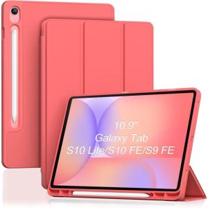 ProCase Smart Case for Galaxy Tab S10 Lite/S10 FE/S9 FE 10.9-Inch with S Pen Holder, Trifold Stand Folio Cover with Soft TPU Back for 10.9″ Galaxy Tab S10 Lite/S10 FE/S9 FE -Matchagreen(Coralred)