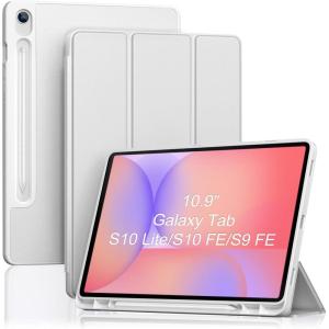 ProCase Smart Case for Galaxy Tab S10 Lite/S10 FE/S9 FE 10.9-Inch with S Pen Holder, Trifold Stand Folio Cover with Soft TPU Back for 10.9″ Galaxy Tab S10 Lite/S10 FE/S9 FE -Matchagreen(Silver)