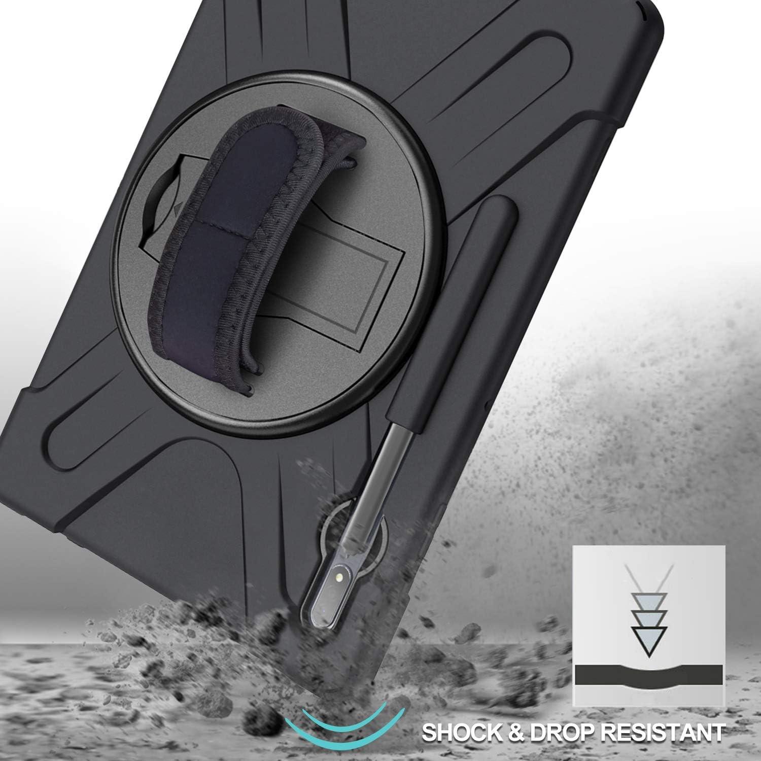 image:imageProCase Galaxy Tab S8 Plus 2022 S7 Plus 124 2020 Case with S Pen Holder Model SMX800X806T970T975 Rugged Heavy Duty Shockproof Case with Hand Strap Rotating Kickstand Protective CoverBlack