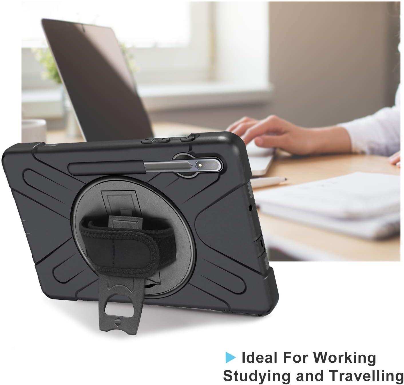 image:imageProCase Galaxy Tab S8 Plus 2022 S7 Plus 124 2020 Case with S Pen Holder Model SMX800X806T970T975 Rugged Heavy Duty Shockproof Case with Hand Strap Rotating Kickstand Protective CoverBlack