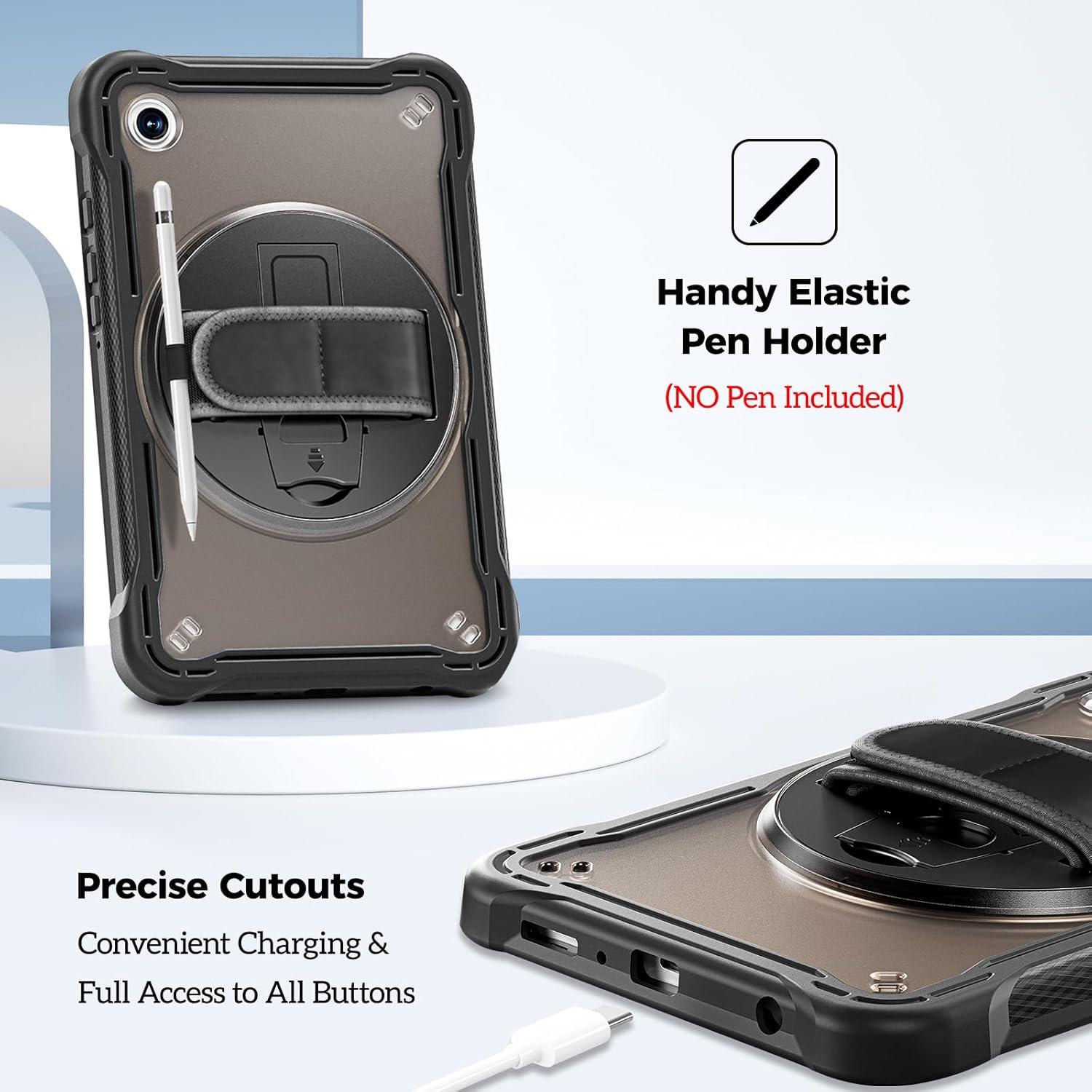 image:imageProCase Shockproof Case for Galaxy Tab A9 87 inch 2023 Heavy Duty Rugged Cover with Rotating Kickstand HandShoulder Strap Kids Proof for Galaxy Tablet SMX110 All Black