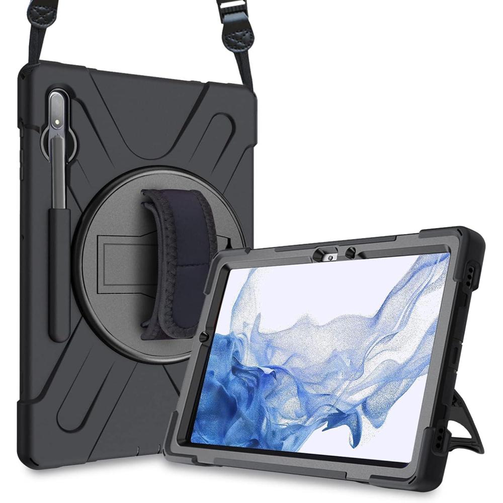 image:imageProCase Galaxy Tab S8 Plus 2022 S7 Plus 124 2020 Case with S Pen Holder Model SMX800X806T970T975 Rugged Heavy Duty Shockproof Case with Hand Strap Rotating Kickstand Protective CoverBlack
