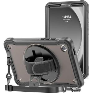 ProCase Shockproof Case for Galaxy Tab A9 8.7 inch 2023, Heavy Duty Rugged Cover with Rotating Kickstand Hand/Shoulder Strap Kids Proof for Galaxy Tablet SM-X110 -All Black