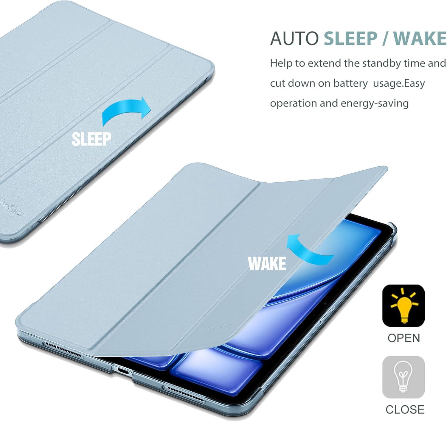 image:imageProCase Smart Case for iPad Air 11inch M4 2026 8th Gen M3 2025 M2 2024 amp 109 Inch iPad Air 5th 2022 amp 4th 2020 Protective Hard Back Cover with Pencil Holder NavySkyblue