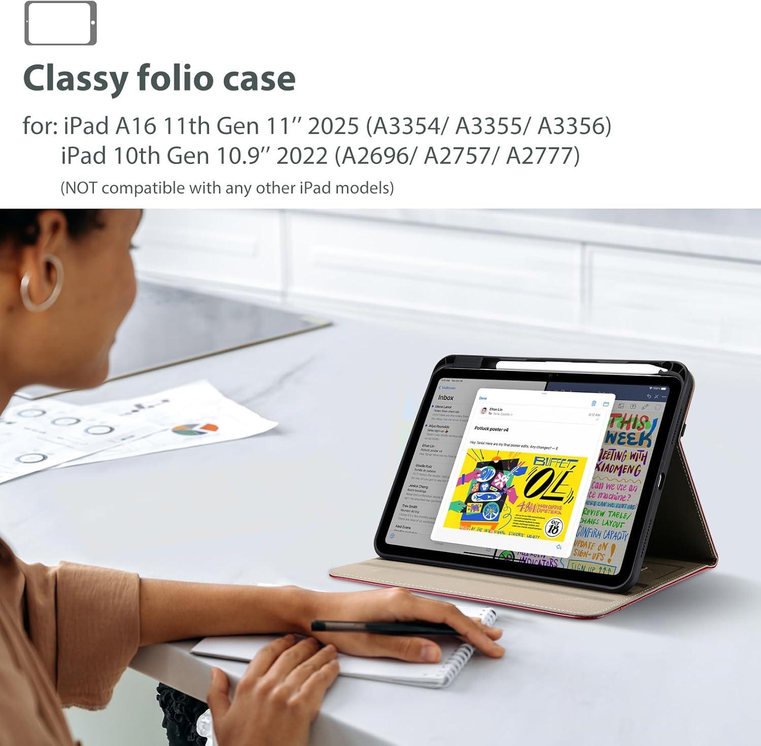 image:imageProCase for iPad A16 11th Generation 11 2025iPad 10th Generation 109 2022 with Pencil Holder iPad 1110 PU Leather Case Business Stand Cover Smart Folio with Hand Strap Front Pocket TealWine
