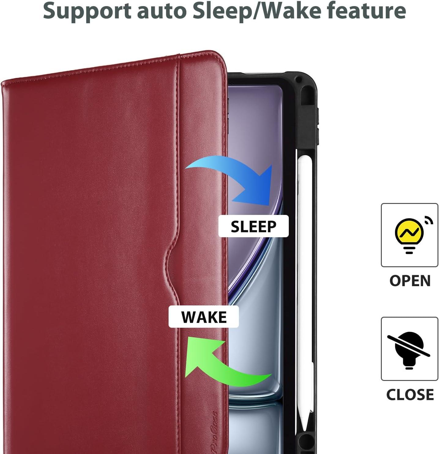 image:imageProCase for iPad A16 11th Generation 11 2025iPad 10th Generation 109 2022 with Pencil Holder iPad 1110 PU Leather Case Business Stand Cover Smart Folio with Hand Strap Front Pocket TealWine