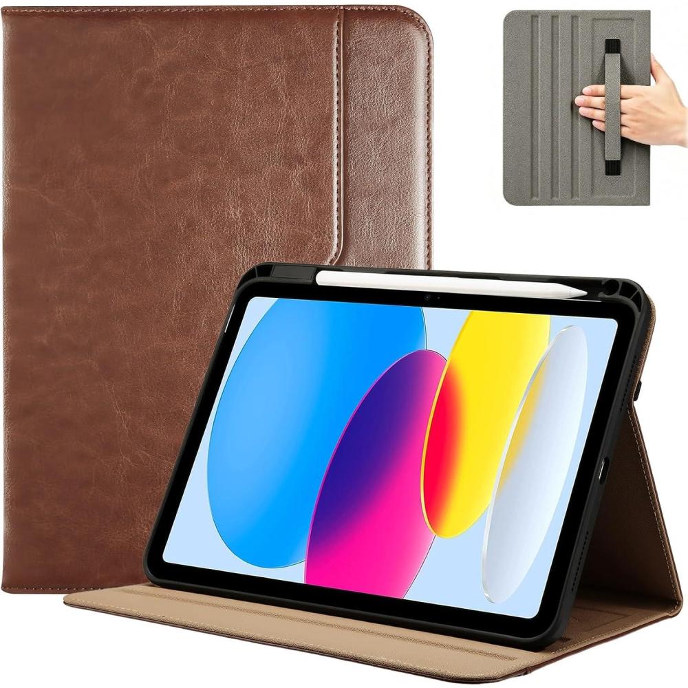 image:imageProCase for iPad A16 11th Generation 11 2025iPad 10th Generation 109 2022 with Pencil Holder iPad 1110 PU Leather Case Business Stand Cover Smart Folio with Hand Strap Front Pocket TealBrown