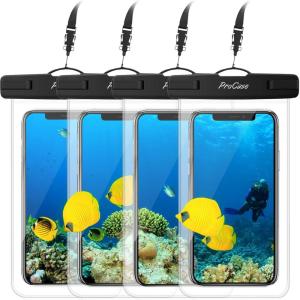 ProCase Waterproof Phone Pouch for iPhone 17 Air 16 15 14 13 12 11 Pro Plus Max Mini Xs XR X 8 7 Galaxy S23 S22 S21 Ultra Note Black Underwater Case, up to 7″ -Black/White/Green/Clear(Clear)