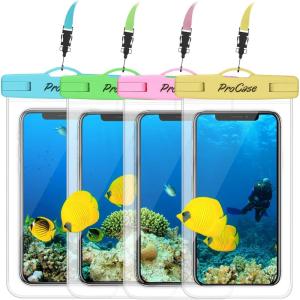 ProCase Waterproof Phone Pouch for iPhone 17 Air 16 15 14 13 12 11 Pro Plus Max Mini Xs XR X 8 7 Galaxy S23 S22 S21 Ultra Note Black Underwater Case, up to 7″ -Black/White/Green/Clear(Blue/Green/Pink/Yellow)