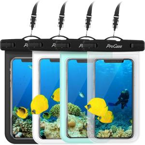 ProCase Waterproof Phone Pouch for iPhone 17 Air 16 15 14 13 12 11 Pro Plus Max Mini Xs XR X 8 7 Galaxy S23 S22 S21 Ultra Note Black Underwater Case, up to 7″ -Black/White/Green/Clear(Black/White/Green/Clear)