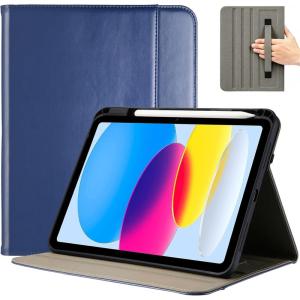 ProCase for iPad A16 11th Generation 11” 2025/iPad 10th Generation 10.9” 2022 with Pencil Holder, iPad 11/10 PU Leather Case Business Stand Cover Smart Folio with Hand Strap Front Pocket -Teal(Navy)