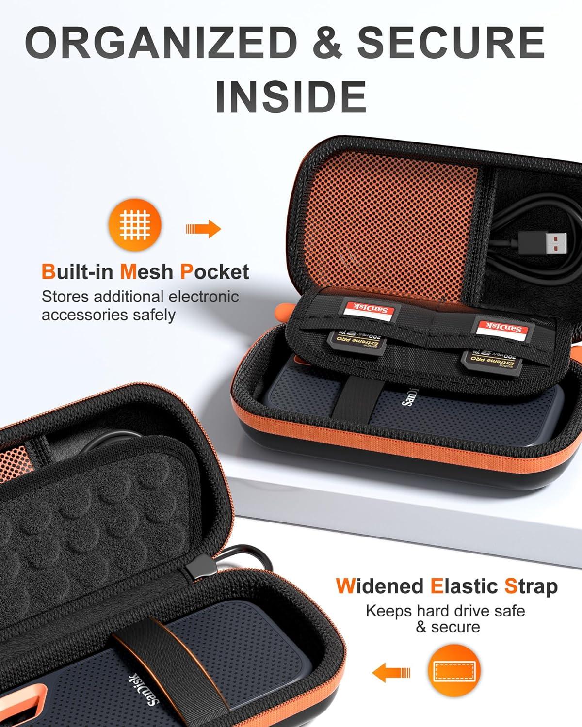 image:imageProCase Hard Case for SanDisk Extreme Portable SSD NewOld Model Extreme Pro Portable SSD 500GB 1TB 2TB 4TB 8TB USBC Solid State Drive EVA Shockproof Travel Case with 2 SD Card SlotsOrangeBlackOrange Black