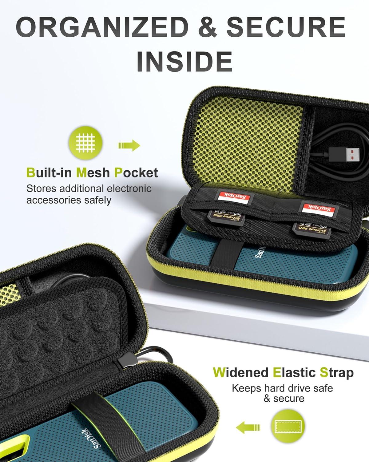 image:imageProCase Hard Case for SanDisk Extreme Portable SSD NewOld Model Extreme Pro Portable SSD 500GB 1TB 2TB 4TB 8TB USBC Solid State Drive EVA Shockproof Travel Case with 2 SD Card SlotsOrangeBlackGreen Black