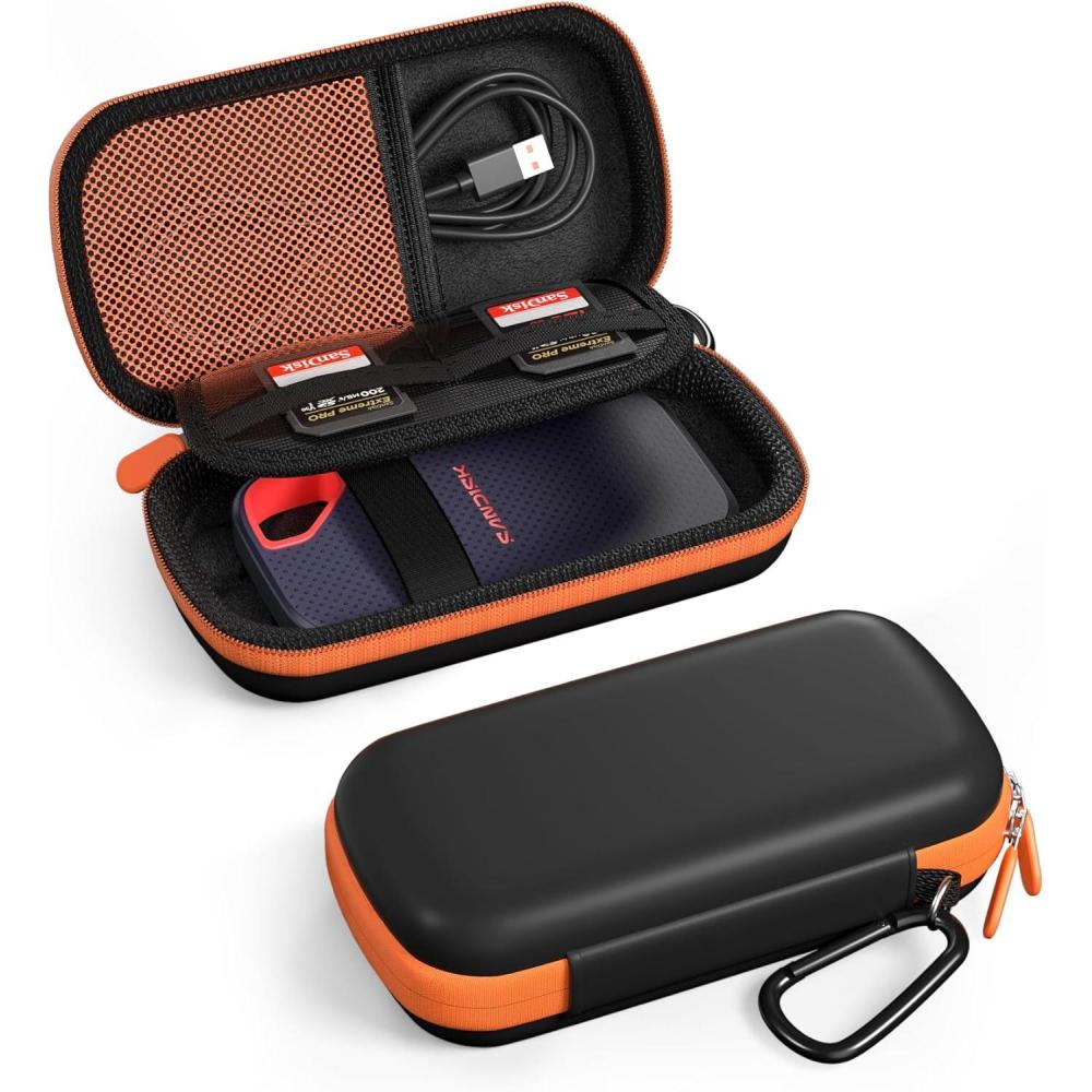 image:imageProCase Hard Case for SanDisk Extreme Portable SSD NewOld Model Extreme Pro Portable SSD 500GB 1TB 2TB 4TB 8TB USBC Solid State Drive EVA Shockproof Travel Case with 2 SD Card SlotsOrangeBlackOrange Black
